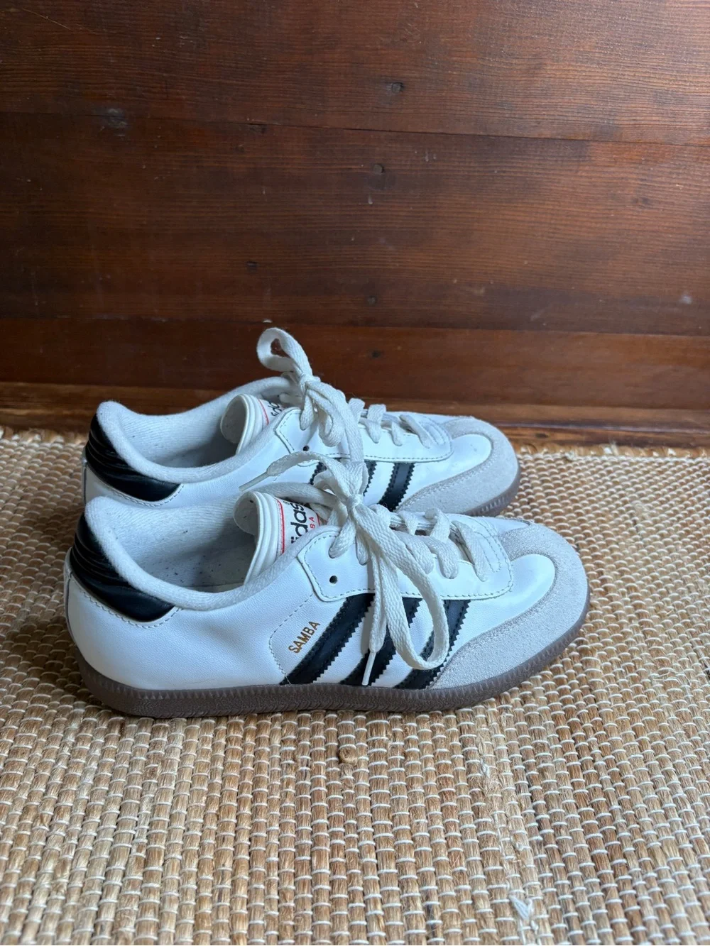 Adidas Samba White Lace Up Sneakers with Black Stripes Size 4.5 Youth